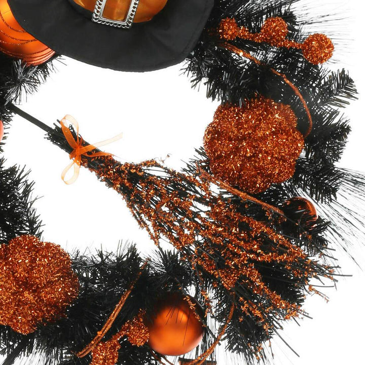 24" Orange Witch Halloween Wreath Sparkly Hanging Decoration