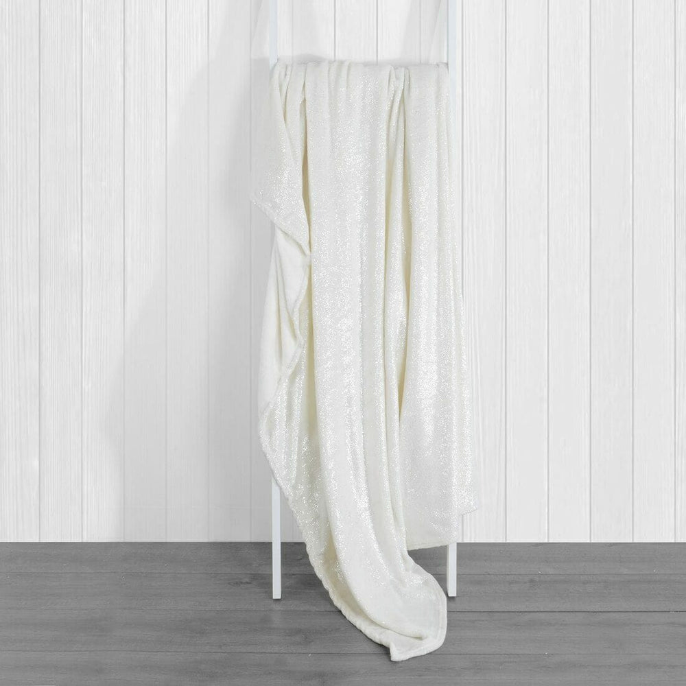 Silver Foil Sparkle Blanket Throw With Cosy Fleece Reverse Ivory / 130 x 155cm