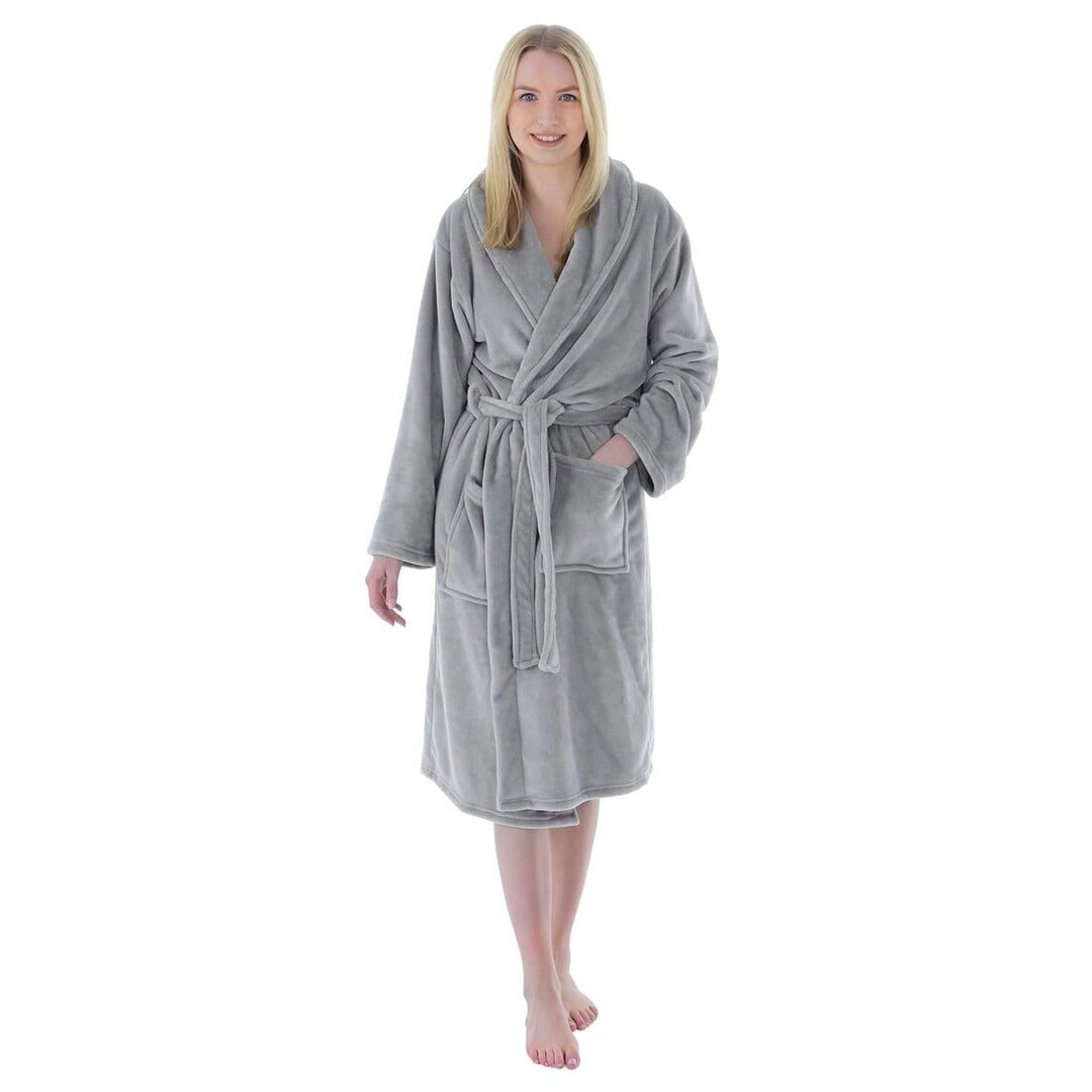 Autumn Faith Womens Deluxe Plush Robe With Pockets And Belt Dove Grey / S