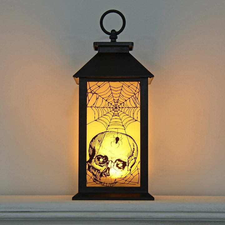 Cackle &amp; Co Black Halloween Design Lantern With Lights Skull