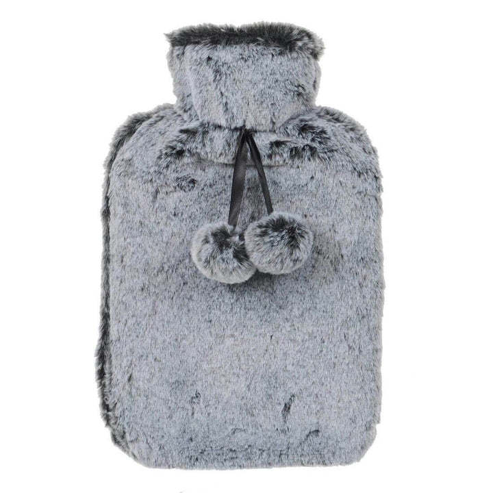 Hodge &amp; Hodge Luxury Faux Fur 2 Litre Hot Water Bottle 2 Tone Light Grey