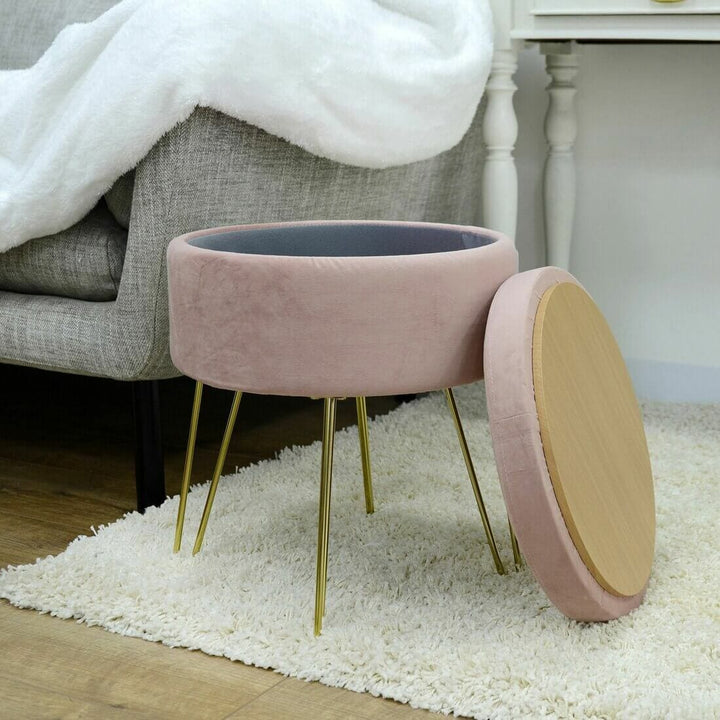 Hodge &amp; Hodge Aria Plush Velvet Storage Stool With Gold Legs