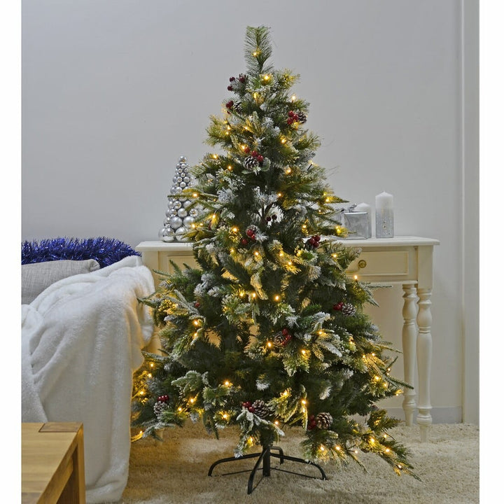 Pre-Lit Frosted Christmas Tree With Berries And Cones