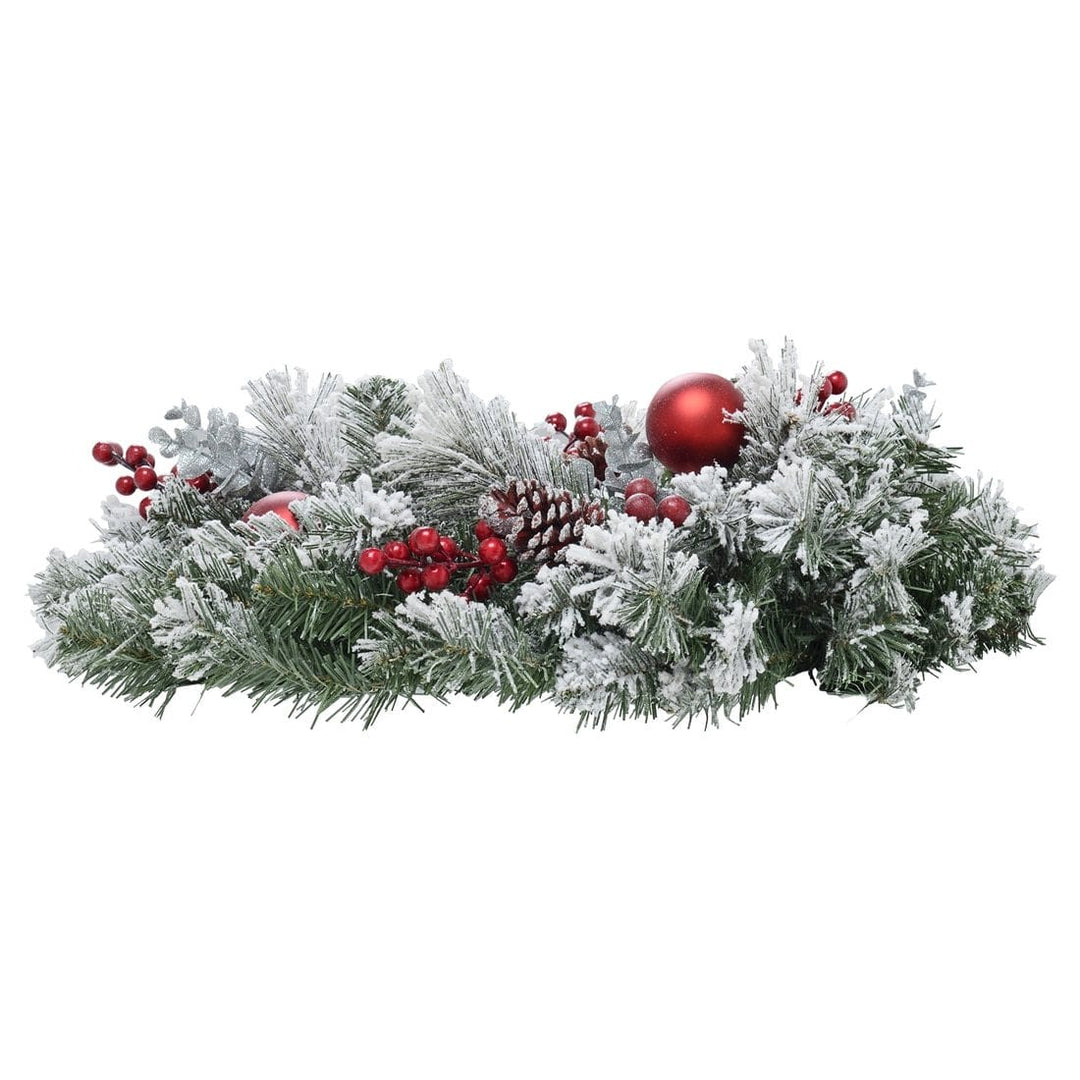 Snow Flocked Christmas Wreath With Red Berries Baubles 60cm