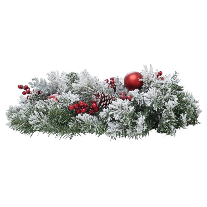 Snow Flocked Christmas Wreath With Red Berries Baubles 60cm