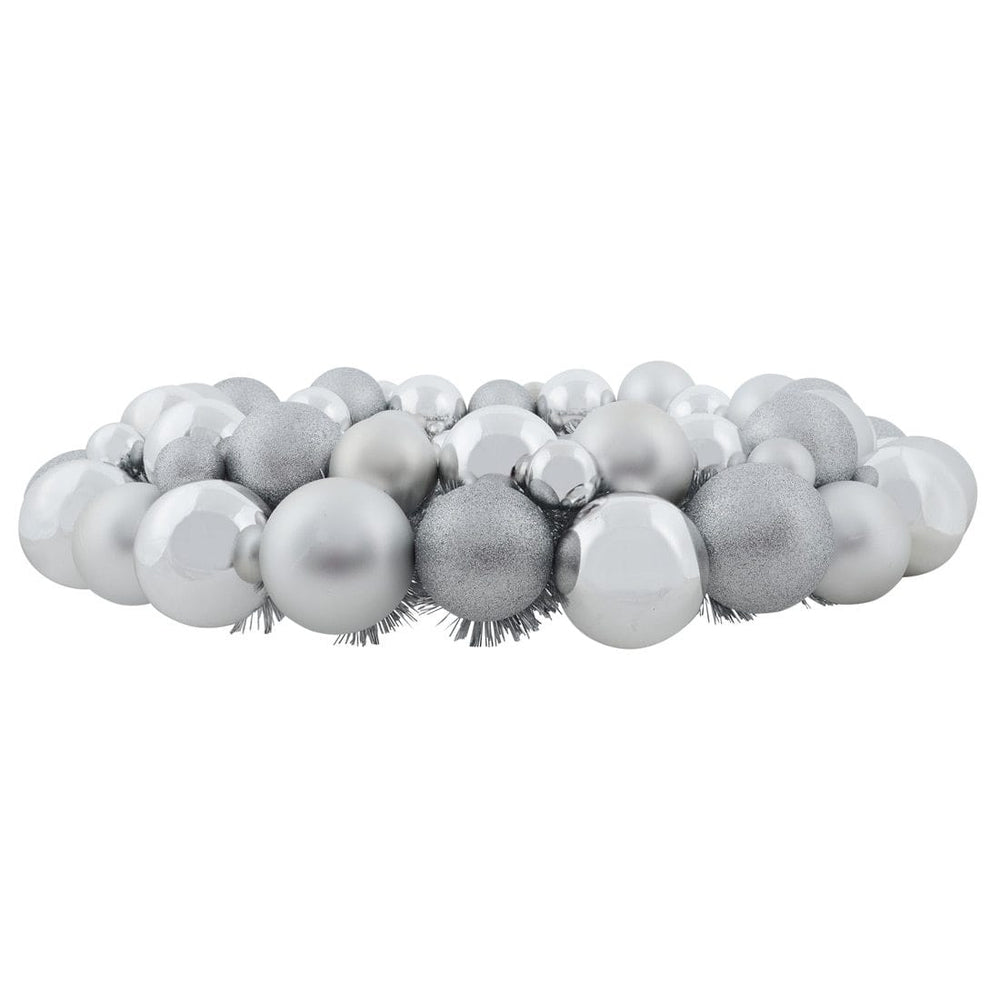 Large 64cm Mixed Silver Bauble Wreath Christmas Decoration