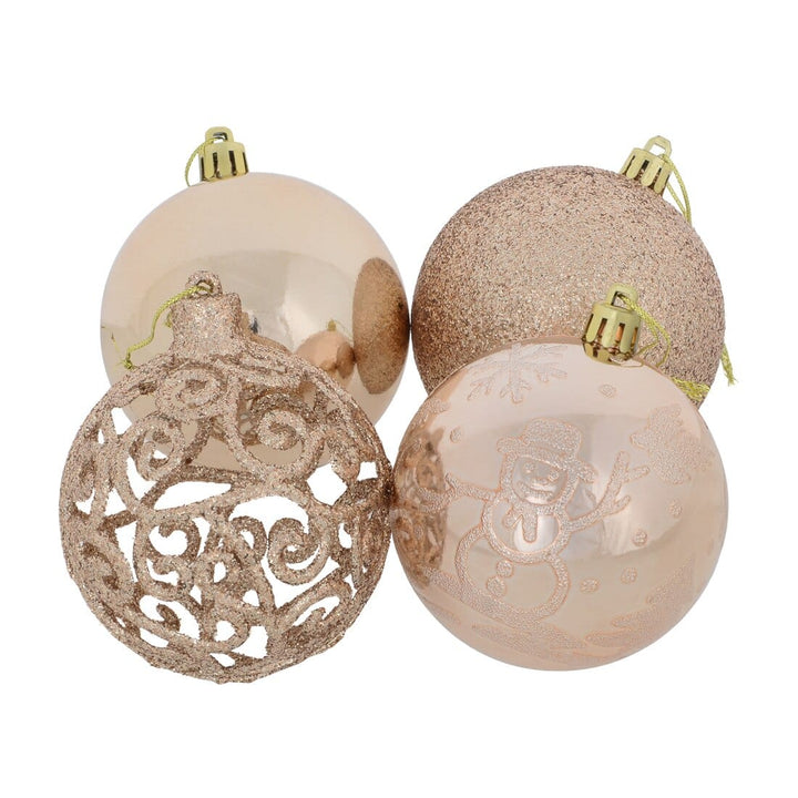 24pk Mixed Metallic Christmas Tree Baubles Bumper Set 8cm Rose Gold