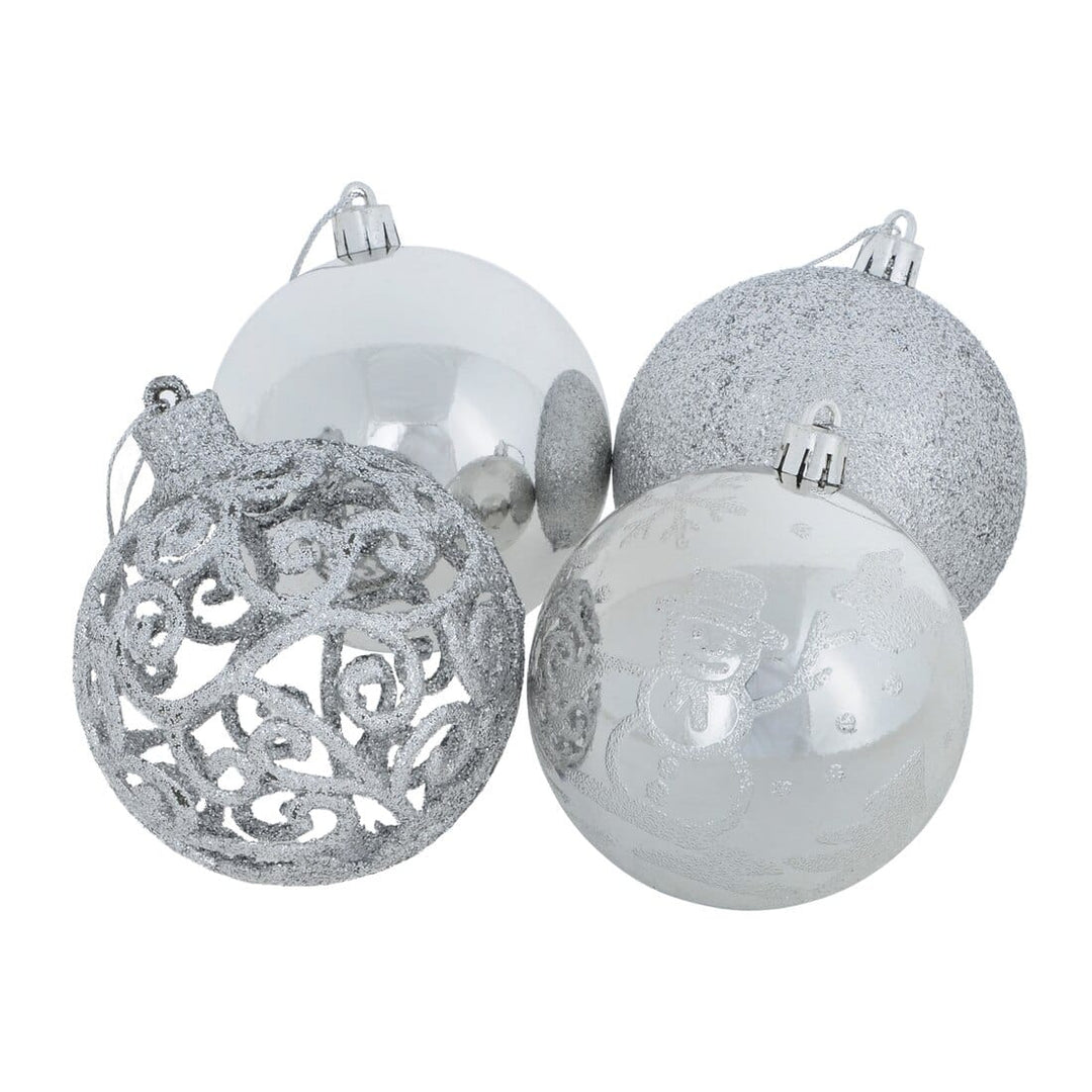 24pk Mixed Metallic Christmas Tree Baubles Bumper Set 8cm Silver