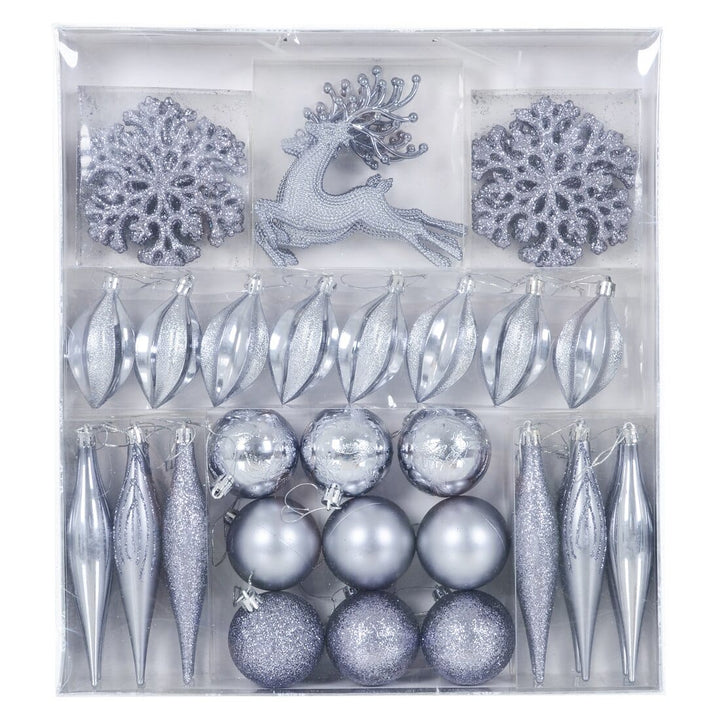 45pc Metallic Christmas Tree Decoration Set Mixed Baubles Gunmetal