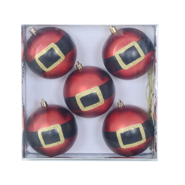 5pk Large Novelty Santa Belt Christmas Tree Baubles 10cm