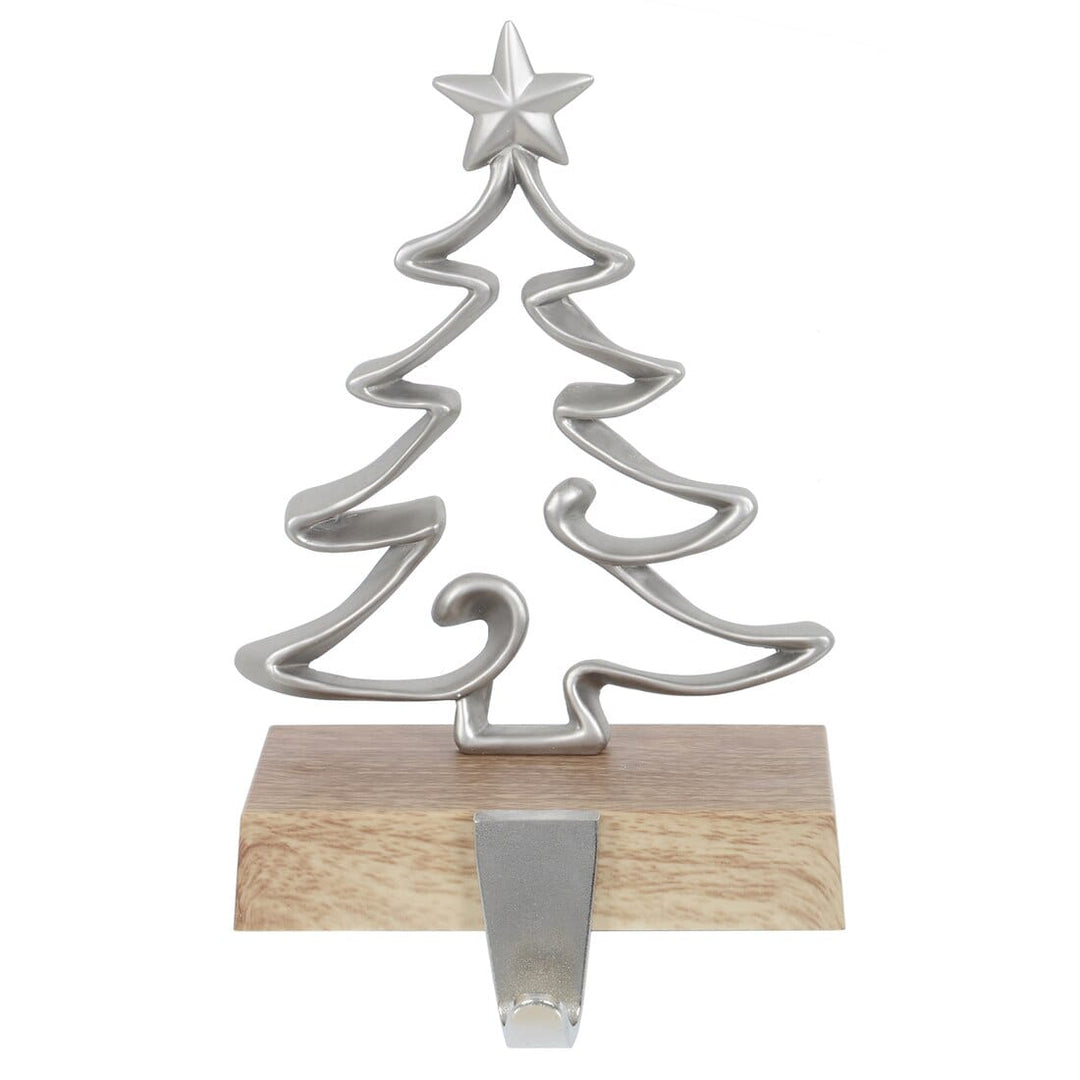 Christmas Stocking Hanger Metal Shape With Faux Wood Base Christmas Tree