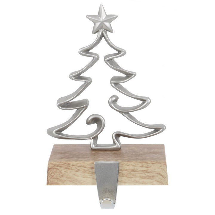 Christmas Stocking Hanger Metal Shape With Faux Wood Base Christmas Tree