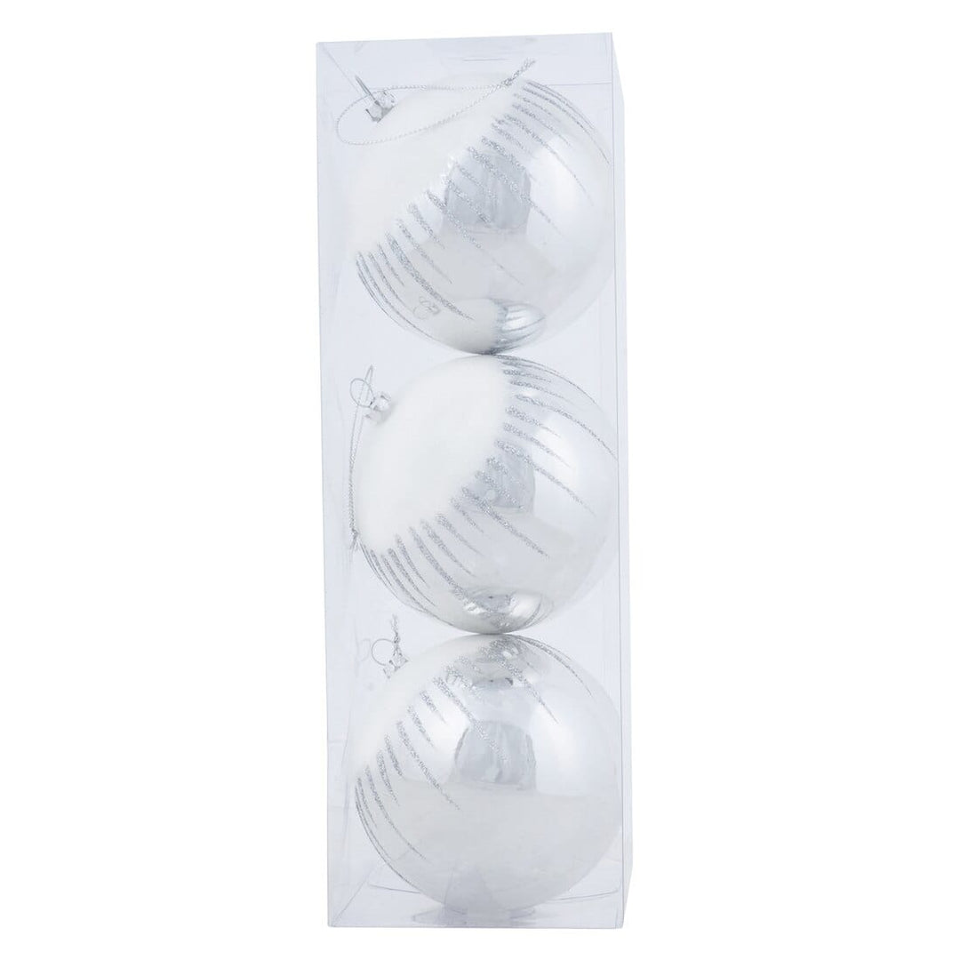 3pk Shiny Christmas Tree Baubles with Glitter Snowscape