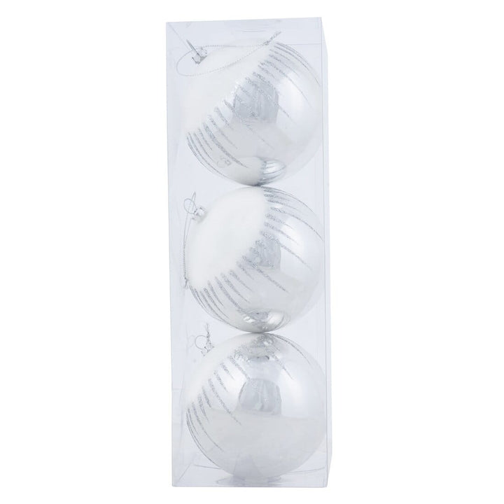 3pk Shiny Christmas Tree Baubles with Glitter Snowscape