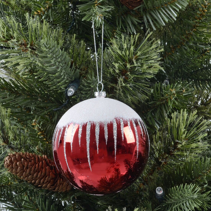 3pk Shiny Christmas Tree Baubles with Glitter Snowscape