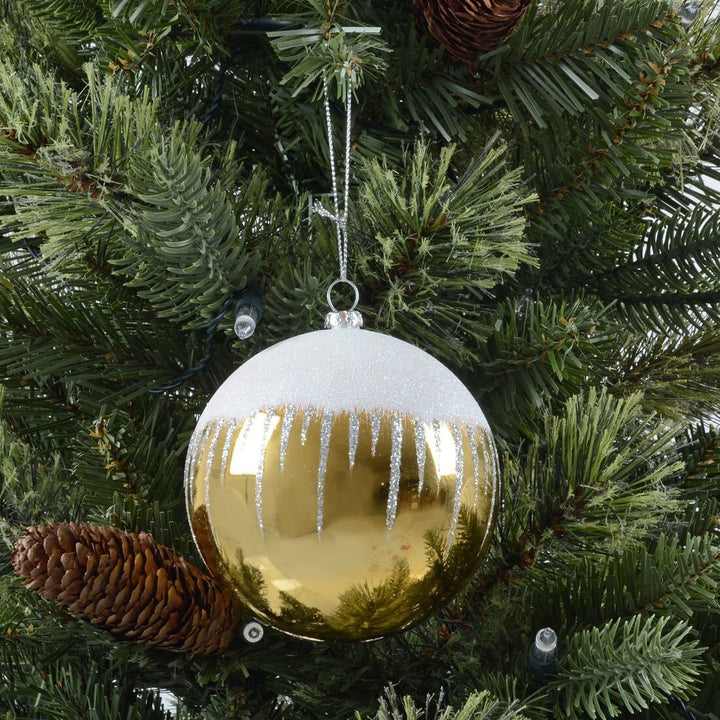 3pk Shiny Christmas Tree Baubles with Glitter Snowscape