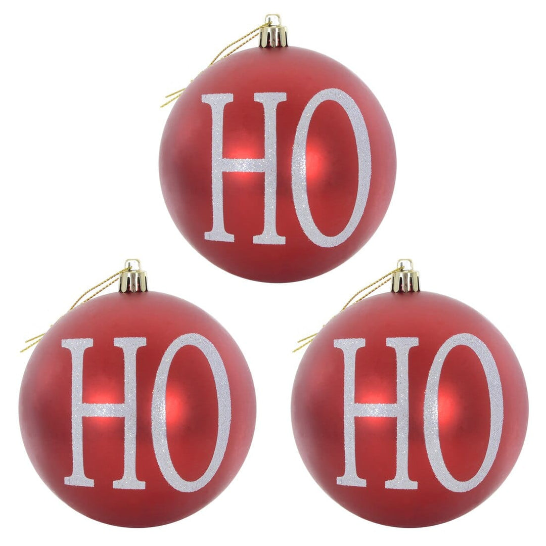 3pk Large HO HO HO Christmas Tree Baubles 10cm Black/Red Red