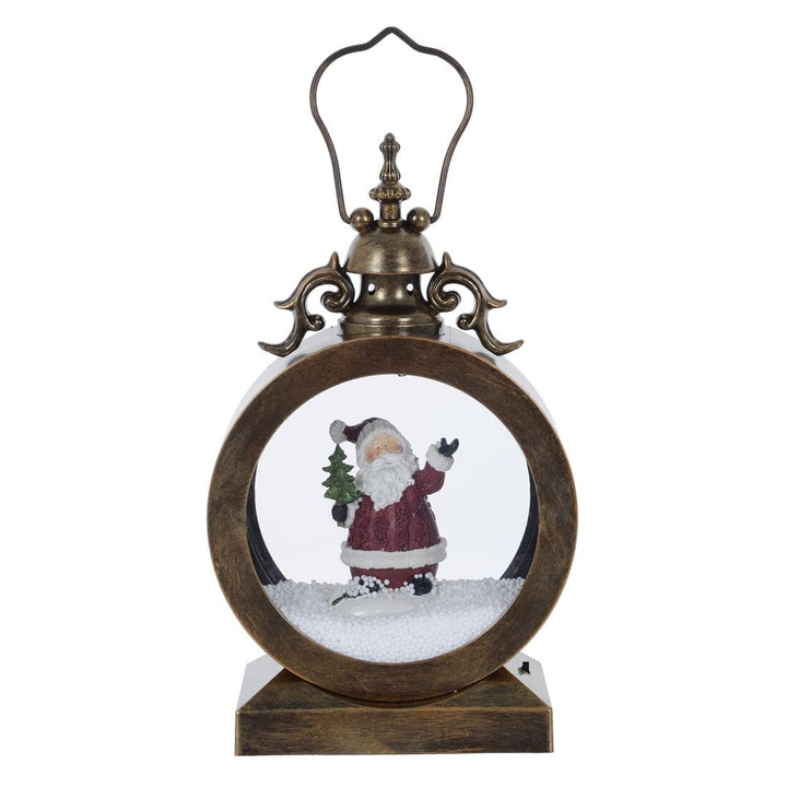 Classic Snowing Christmas Lantern Decoration With Lights Antique Gold