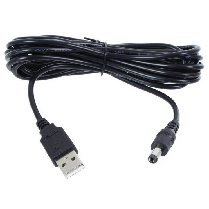 3m Extra Long USB to 5mm DC Jack Power Cable Black