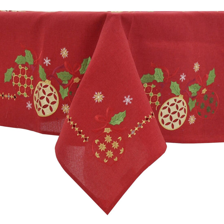Christmas Baubles Tablecloths Napkins Fabric White Red Red / 52 x 70"