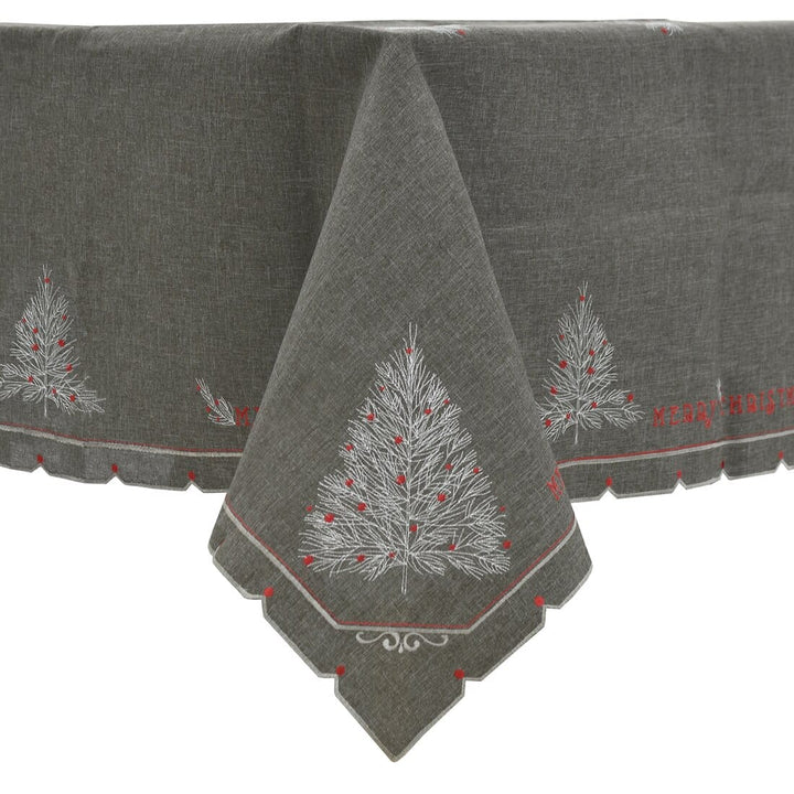 Christmas Tree Embroidered Tablecloths Napkins Fabric Dark Grey 52 x 70"