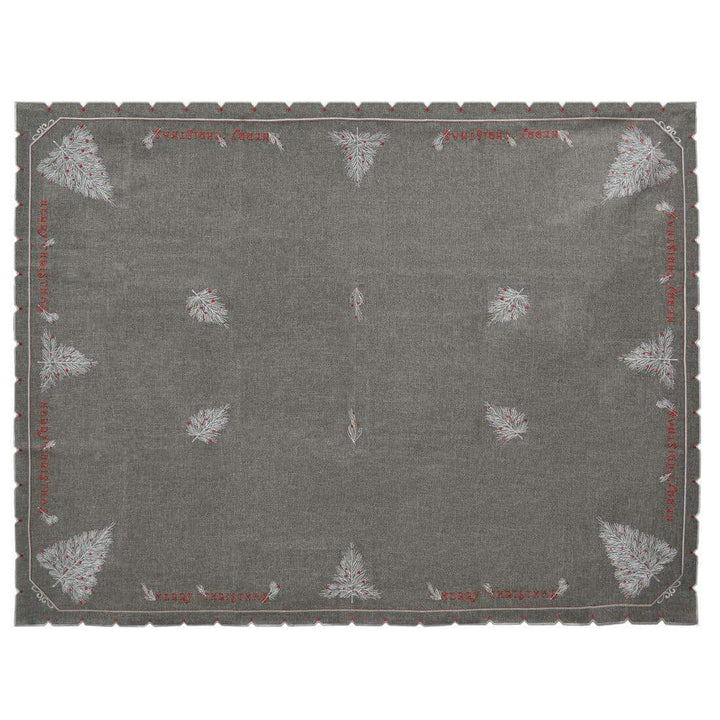 Christmas Tree Embroidered Tablecloths Napkins Fabric Dark Grey