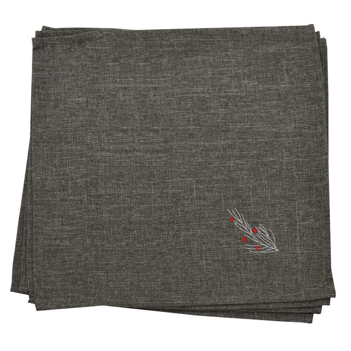 Christmas Tree Embroidered Tablecloths Napkins Fabric Dark Grey 4pk of Napkins