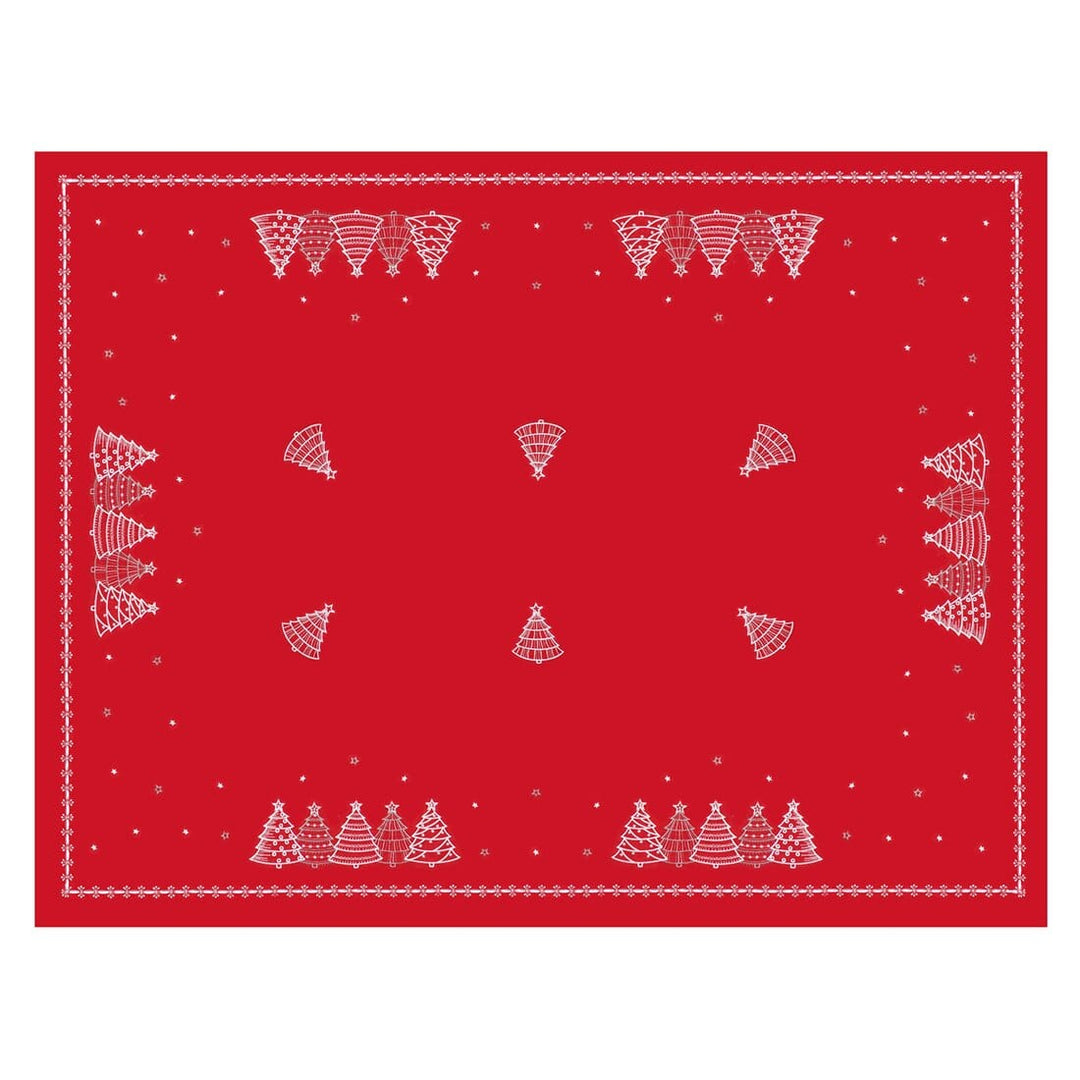 Christmas Tree Embroidered Tablecloths Napkins Fabric Red