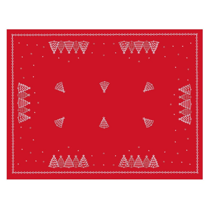 Christmas Tree Embroidered Tablecloths Napkins Fabric Red