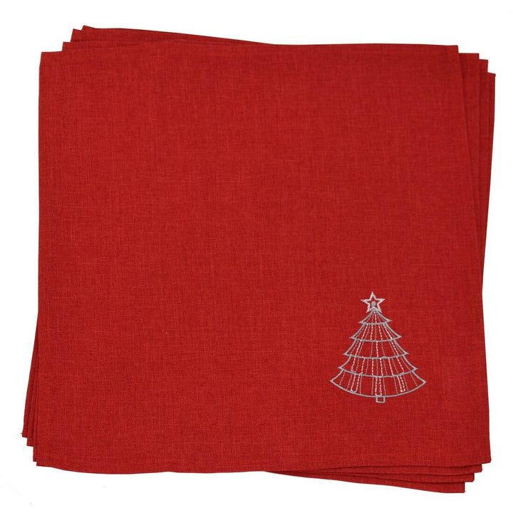 Christmas Tree Embroidered Tablecloths Napkins Fabric Red 4pk of Napkins