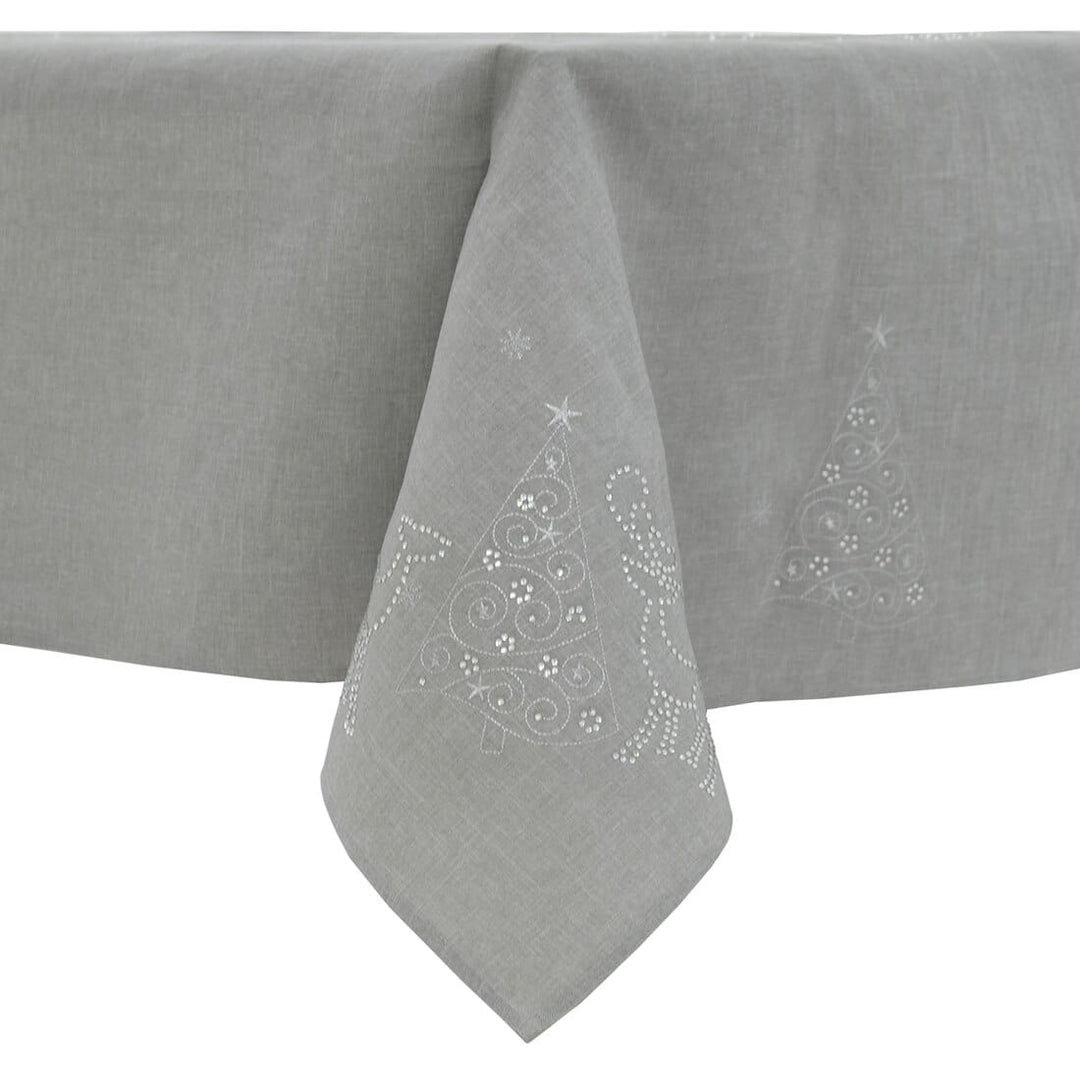 Christmas Reindeer Tablecloths Napkins Diamante Grey Red Grey / 52 x 70"