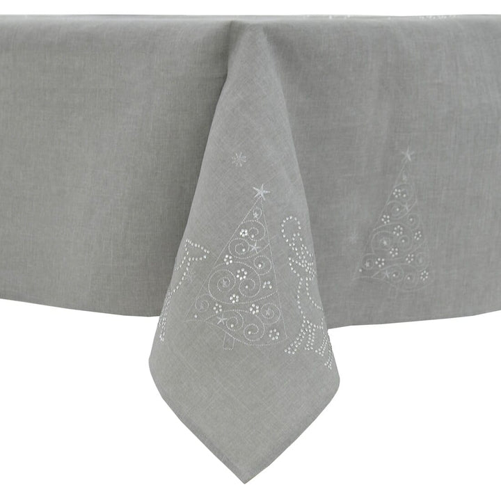 Christmas Reindeer Tablecloths Napkins Diamante Grey Red Grey / 52 x 70"