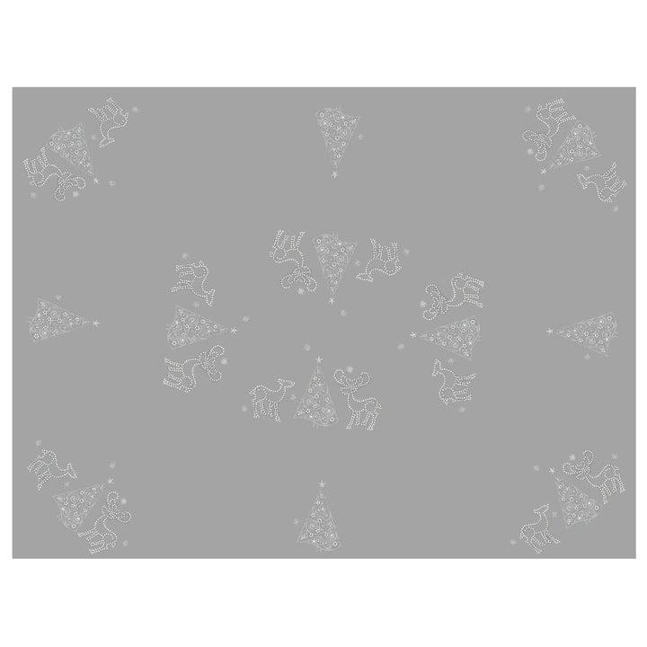 Christmas Reindeer Tablecloths Napkins Diamante Grey Red