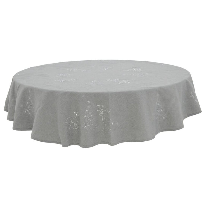 Christmas Reindeer Tablecloths Napkins Diamante Grey Red