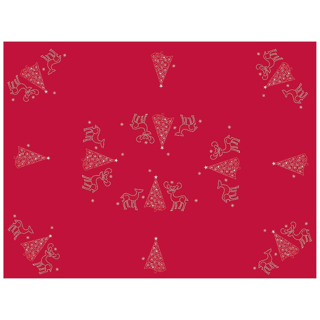 Christmas Reindeer Tablecloths Napkins Diamante Grey Red
