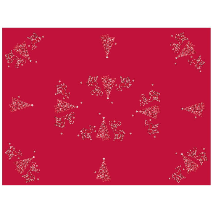 Christmas Reindeer Tablecloths Napkins Diamante Grey Red