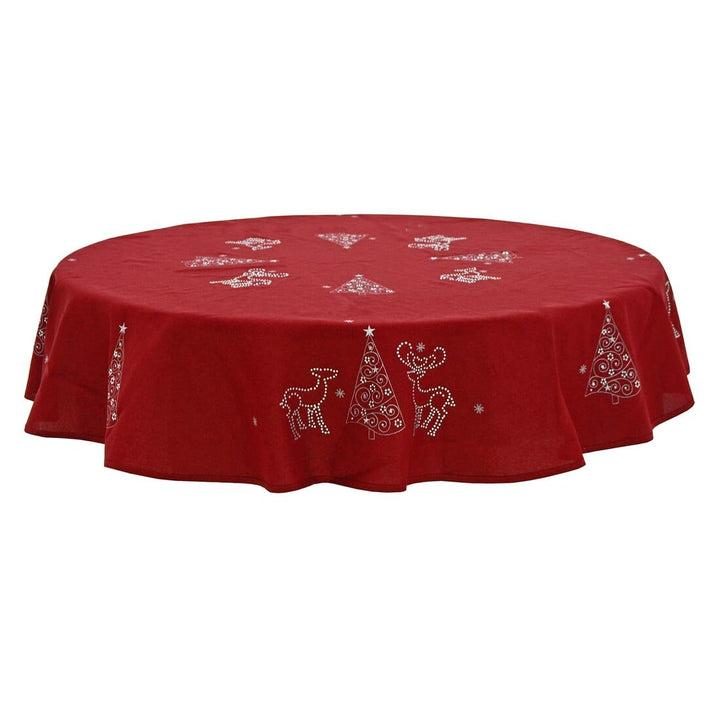 Christmas Reindeer Tablecloths Napkins Diamante Grey Red