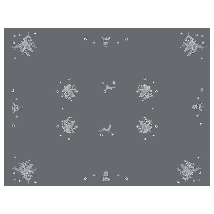 Christmas Tree Tablecloths Napkins Grey Fabric Embroidered