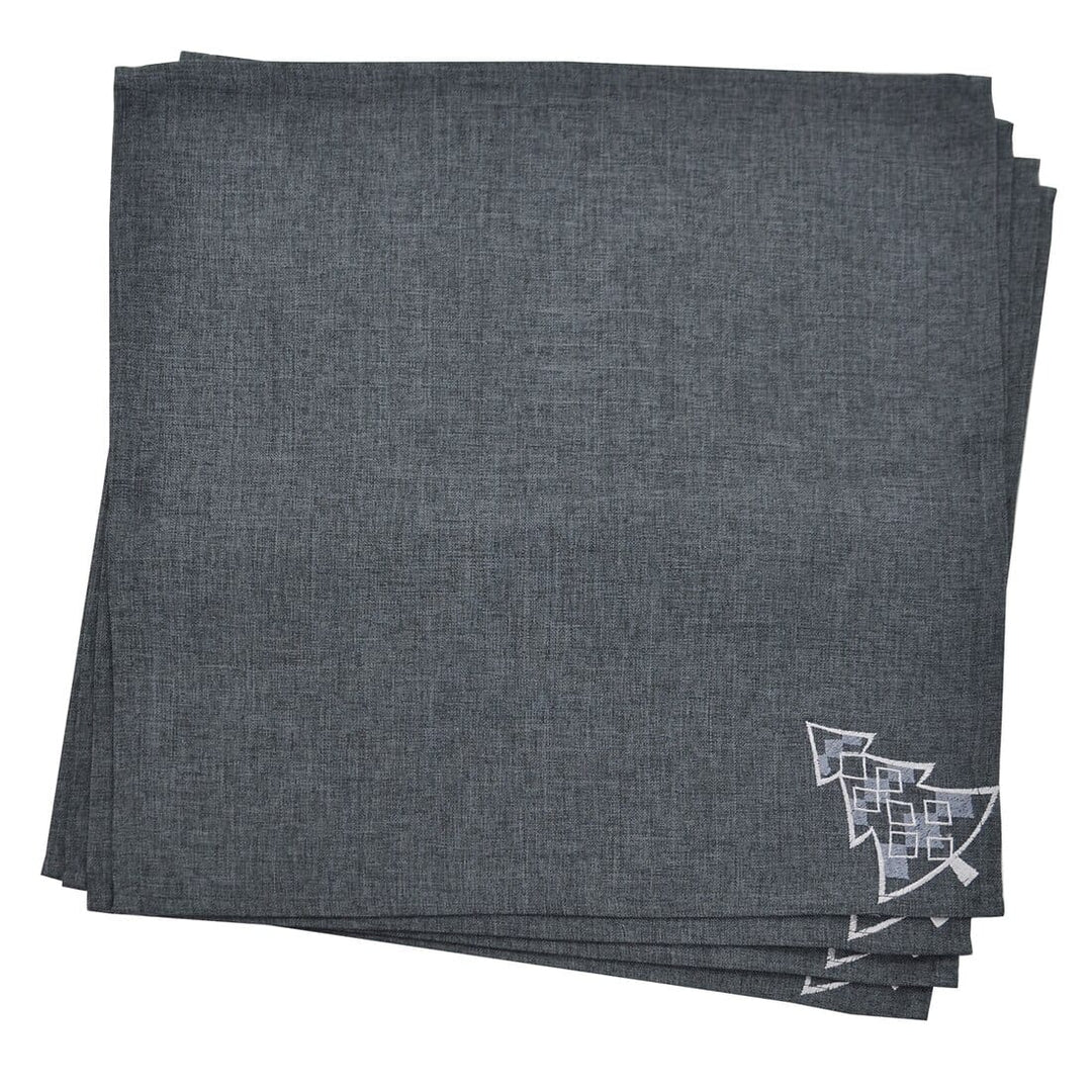 Christmas Tree Tablecloths Napkins Grey Fabric Embroidered 4pk of Napkins