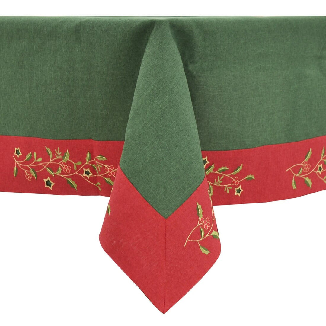 Christmas Holly Tablecloths Napkins Green Red Fabric Cover 52 x 70"