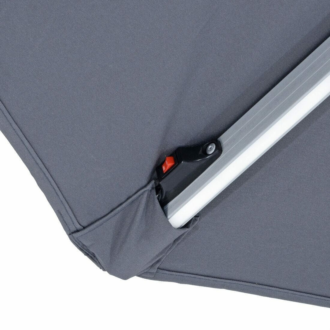 Garden Parasol LED Lights Grey Canopy Patio Umbrella 3m