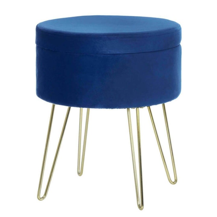 Hodge &amp; Hodge Aria Plush Velvet Storage Stool With Gold Legs Blue
