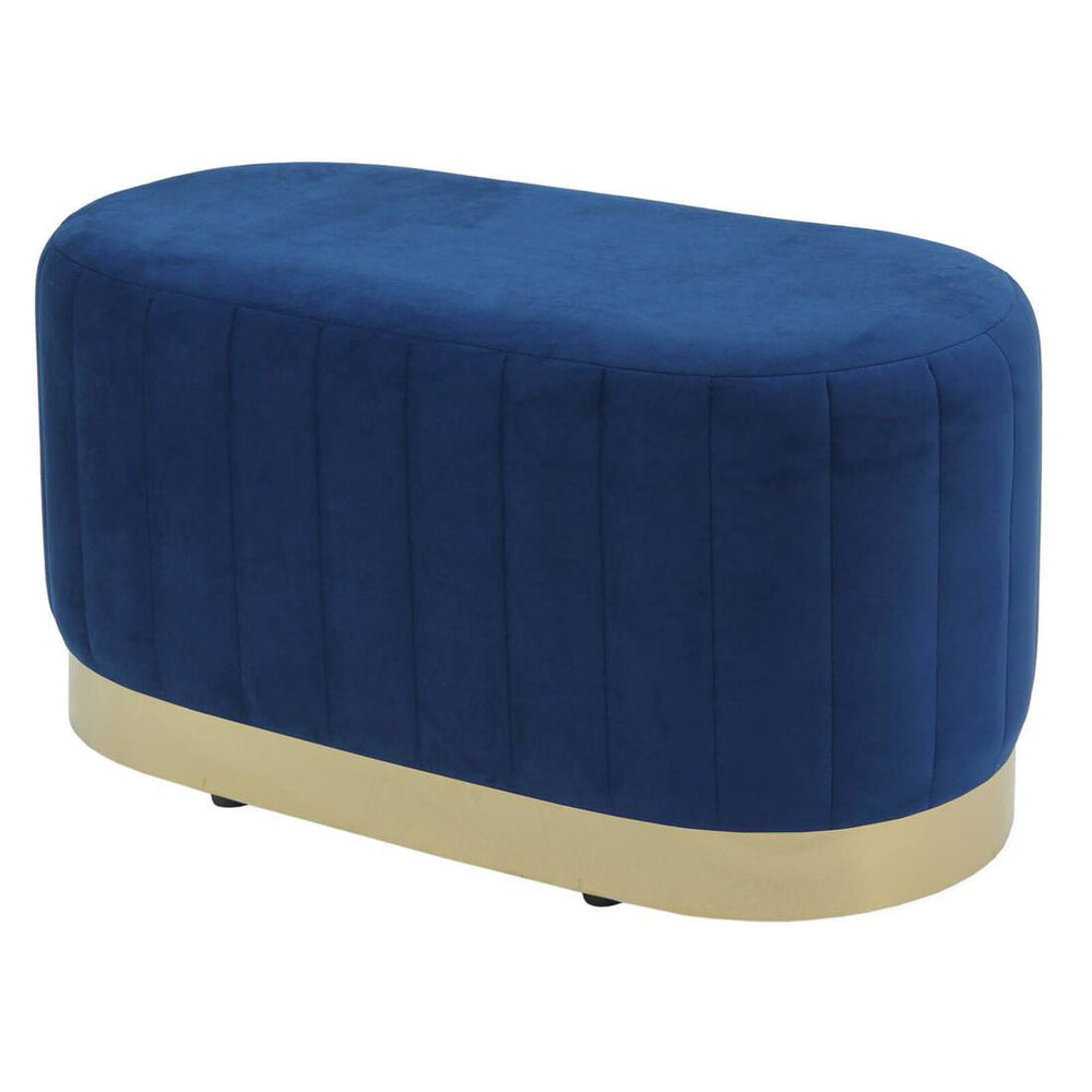 Hodge and Hodge Aurora Velvet Oval Ottoman Seat Gold Base Classic Blue
