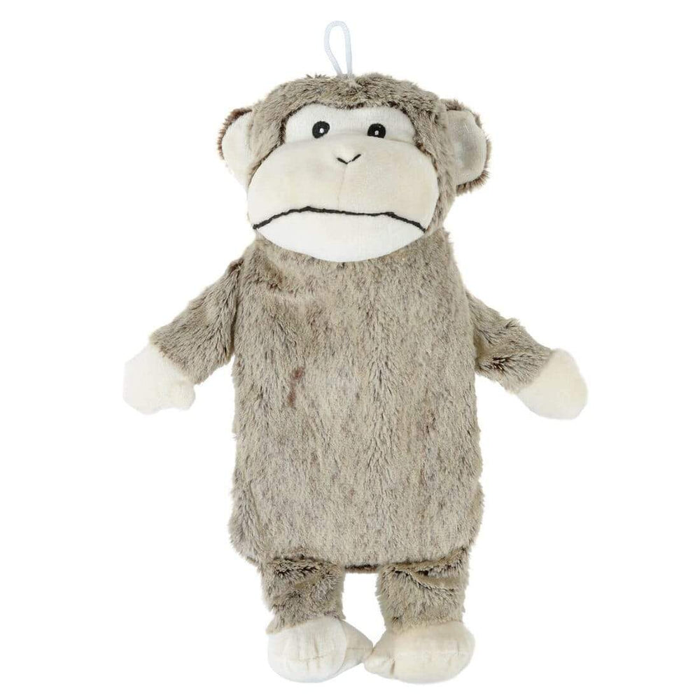 Plush Monkey hot water bottle with padded head hands and feet on a white background