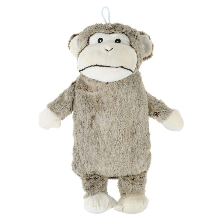Plush Monkey hot water bottle with padded head hands and feet on a white background
