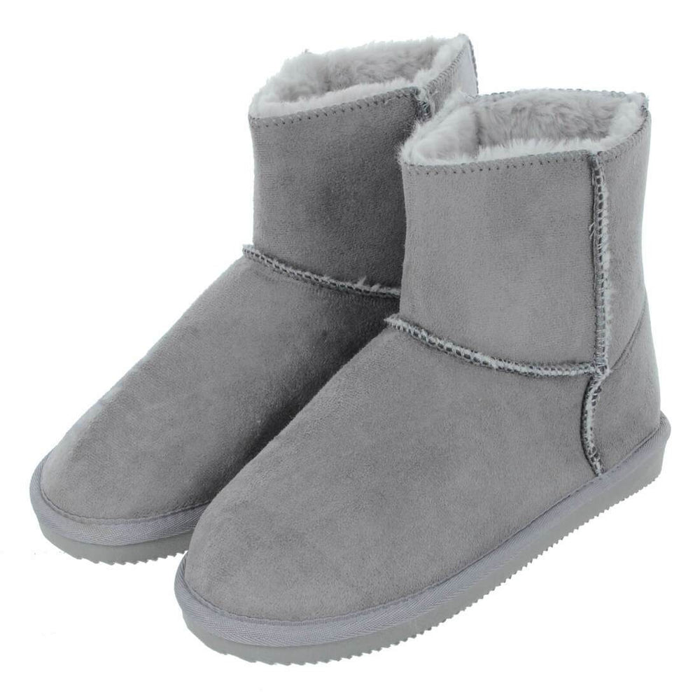 Womens Slipper Boot Luxury Microsuede Cosy Faux Fur Lining Grey / UK 3