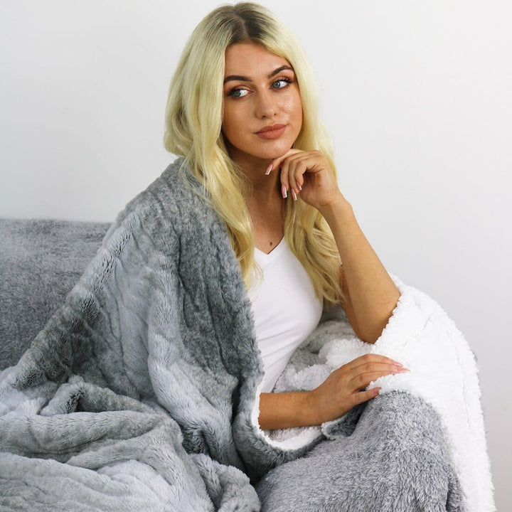 Hodge &amp; Hodge Grey Faux Fur Blanket Throw Sherpa Fleece