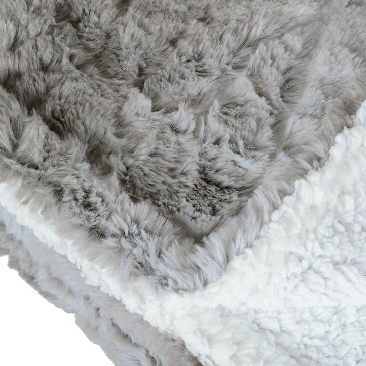 Hodge &amp; Hodge Grey Faux Fur Blanket Throw Sherpa Fleece 155x200cm