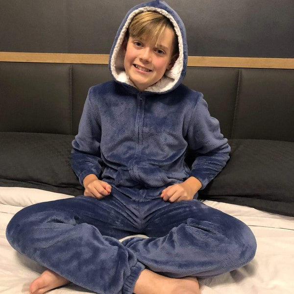 Kids All in One Pyjamas Fleece Hooded Sleep Suit Nightwear