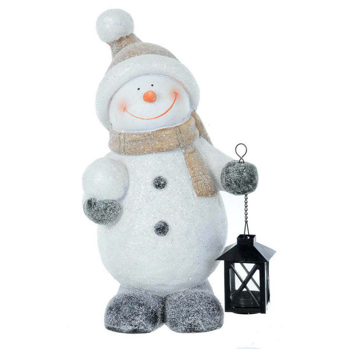 Santa Snowman With Tealight Lantern Christmas Ornament 43cm Snowman